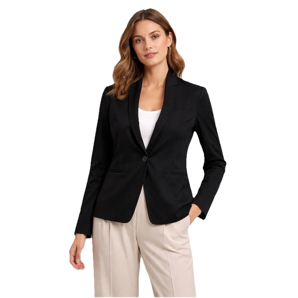 Eileen Fisher Black Ponte‎ Knit Unstructured Blazer Jacket XS Minimalist
